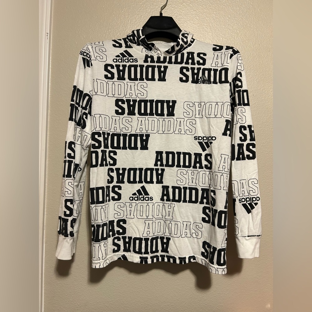 Adidas White and Black Kids Graphic Hoodie-size L14/16